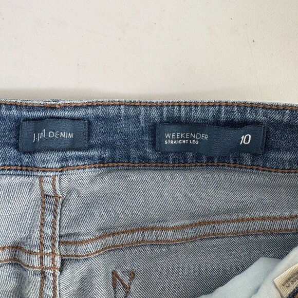 J Jill Denim Weekender Straight Leg Jeans Size 10 Floral Embroidery Mid Rise - Picture 5 of 14